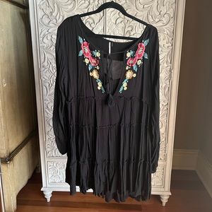 Free People Embroidered Tie Front Swing Dress